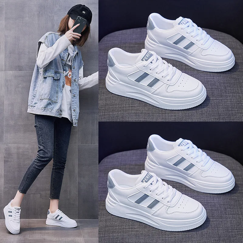 

New 2025 Women's Flat Bottom Leather Surface Anti-Slip Running Shoes Fashionable Casual Board Shoes for Students