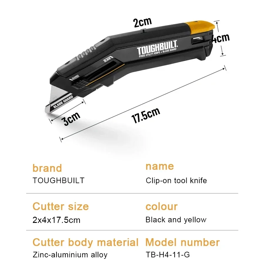 TOUGHBUILT Fixed Blade + Sliding Guard G-type Can Hold 5 Blades Utility Knife TB-H4-11-G