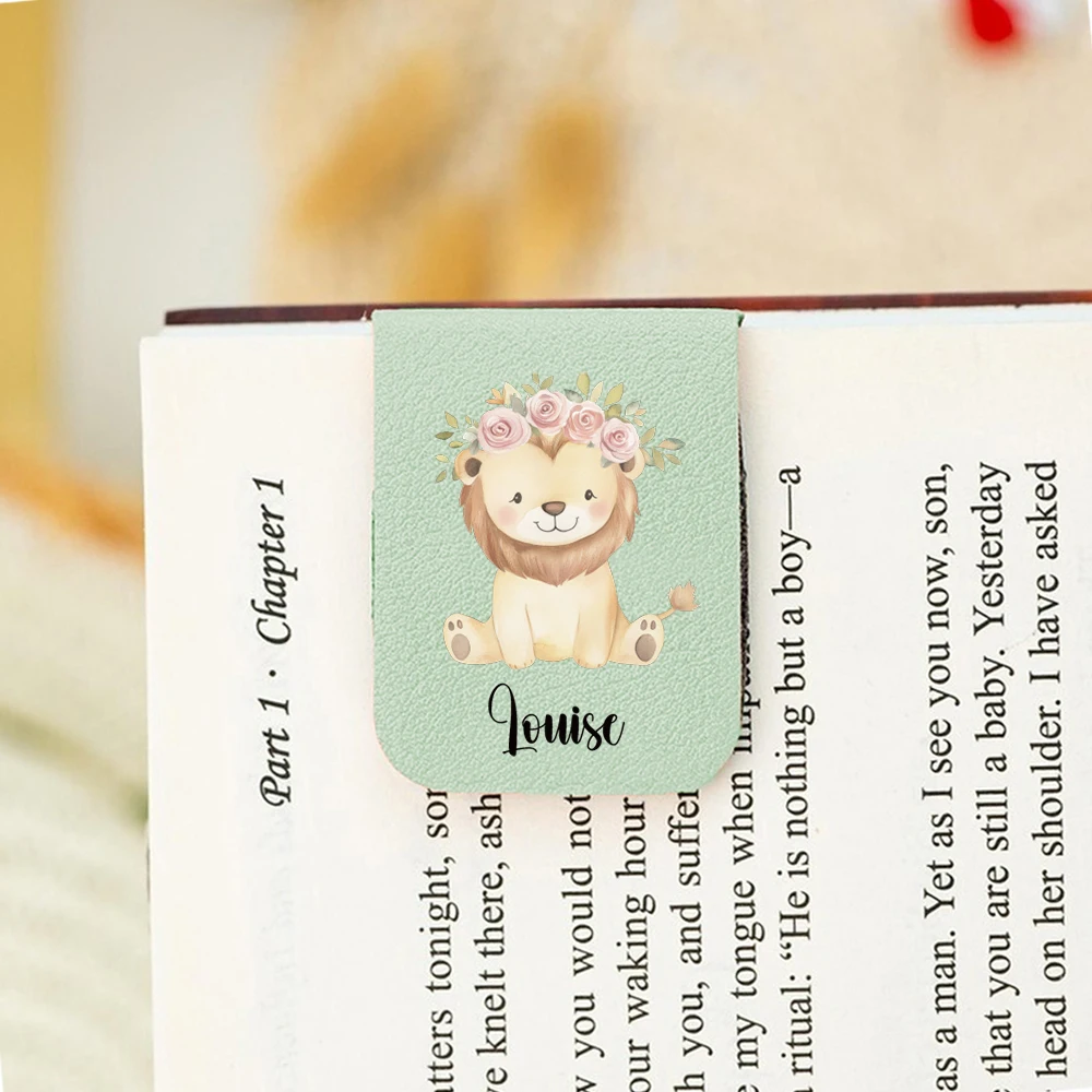 1PC Cool Little lion Customizable Text Print Aqua Blue Leather Book Mark For School Supplies view 2