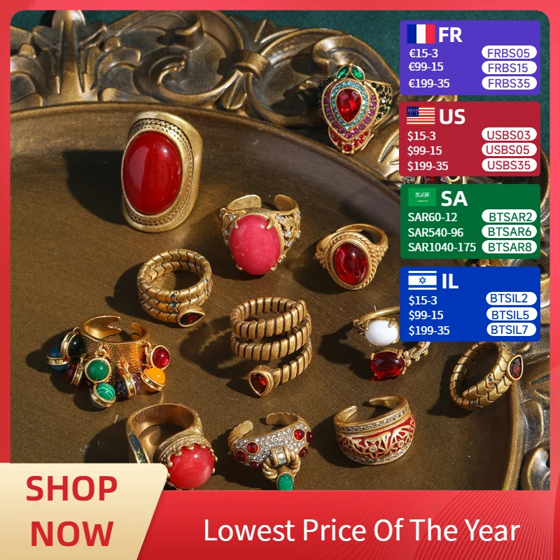 

Vintage Open Engagement Rings for Women Red Oval Round Natural Stone Nickel Free Luxury Personality Trendy Finger Jewelry 2024