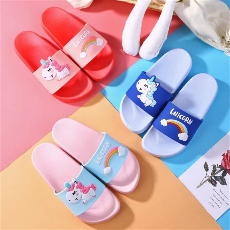 Zapatillas de unicornio para niños y niñas, zapatos de arcoíris para bebés, zapatillas de playa de animales de dibujos animados, zapatillas de