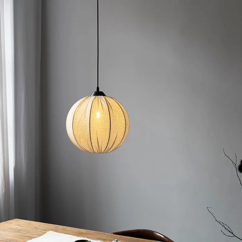 Wabi Sabi White Pendant Lights Linen Fabric Hanging Lamp Home Decor Dining Table Bedroom Bedside Living Led Ceiling Chandelier