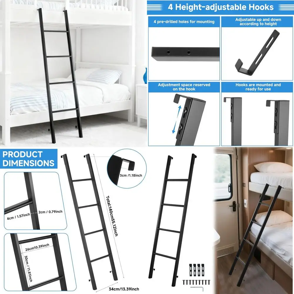 

Портативная сверхмощная двухъярусная лестница для автофургонов 56 с противоскользящими, 4 крючками и крышками для ног для общежитий и кемперов, поддерживает 330 фунтов