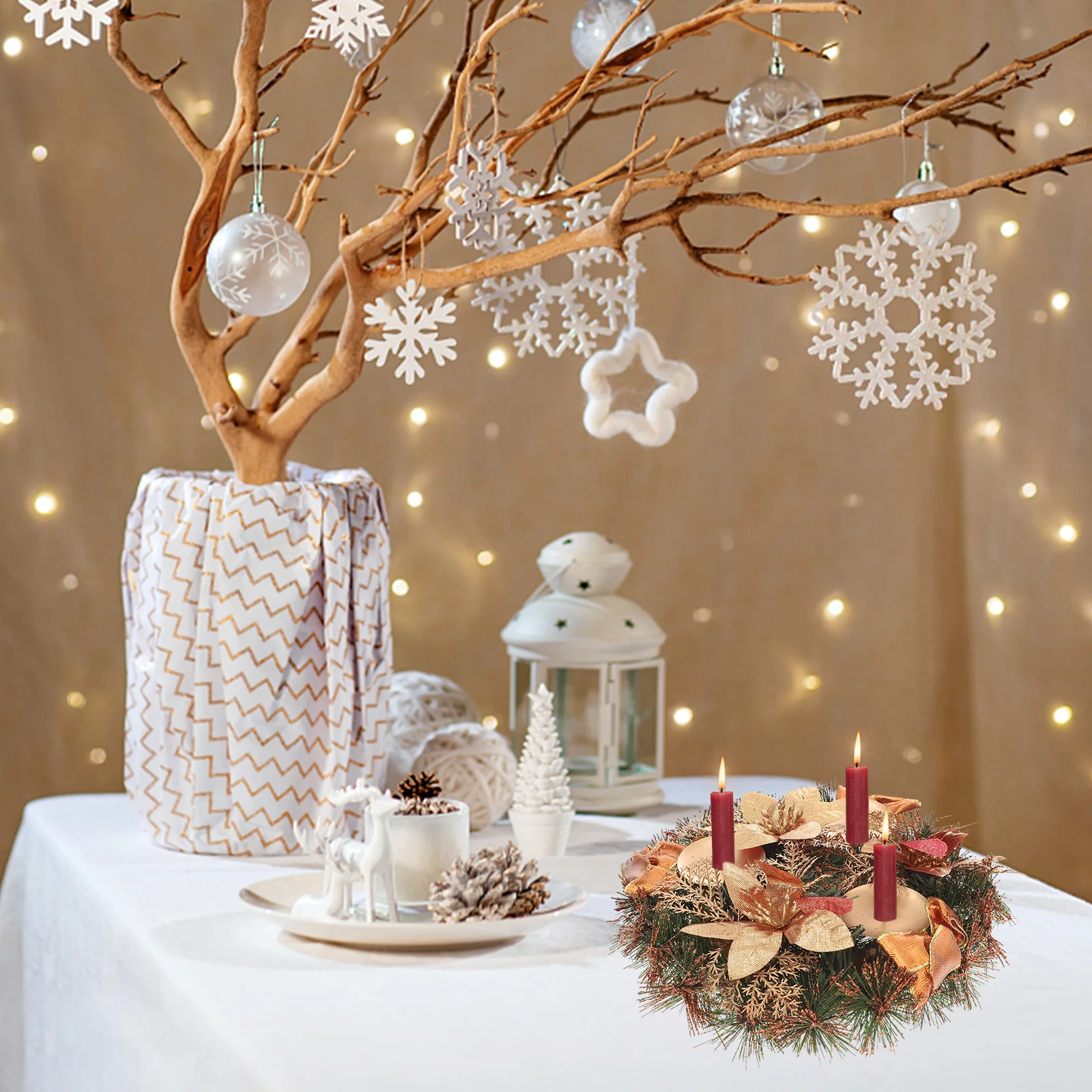 

Christmas Ring Wreath Decorations Festive Holiday Party Home Pillar Holder Garland Table Mantle for Birthday