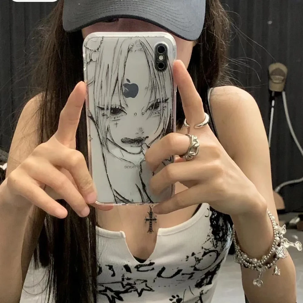 Two dimensional line girl Phone Case For Xiaomi Redmi Note 14 13 12 12C 11 10 10C 13C 10s Pro Plus Max 4G 5G Transparent Cover