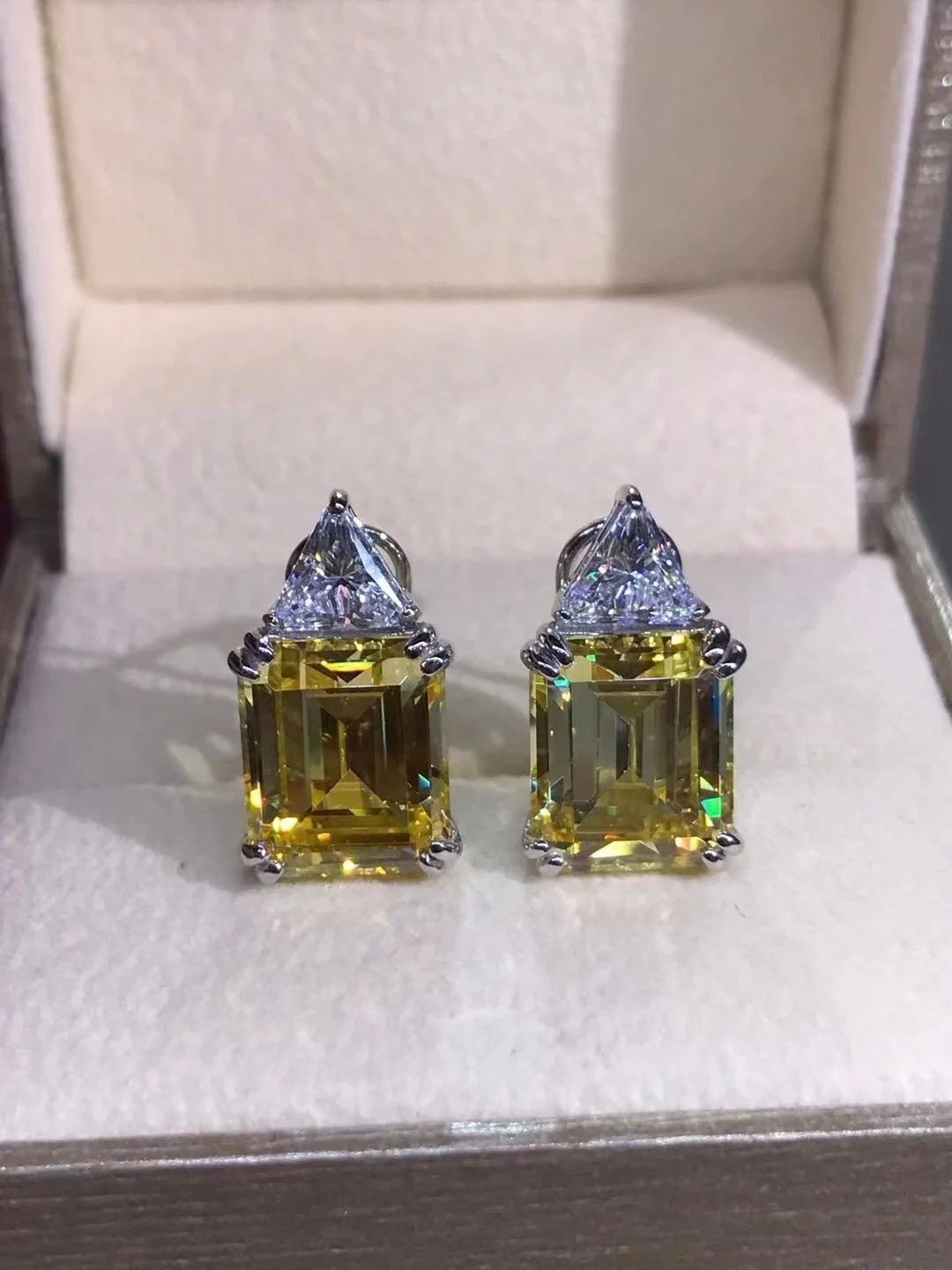 Gica Gema Solid 925 Sterling Silver Crushed Emerald Cut Citrine Gemstone Stud Earrings Wedding Engagement Fine Jewelry For Women