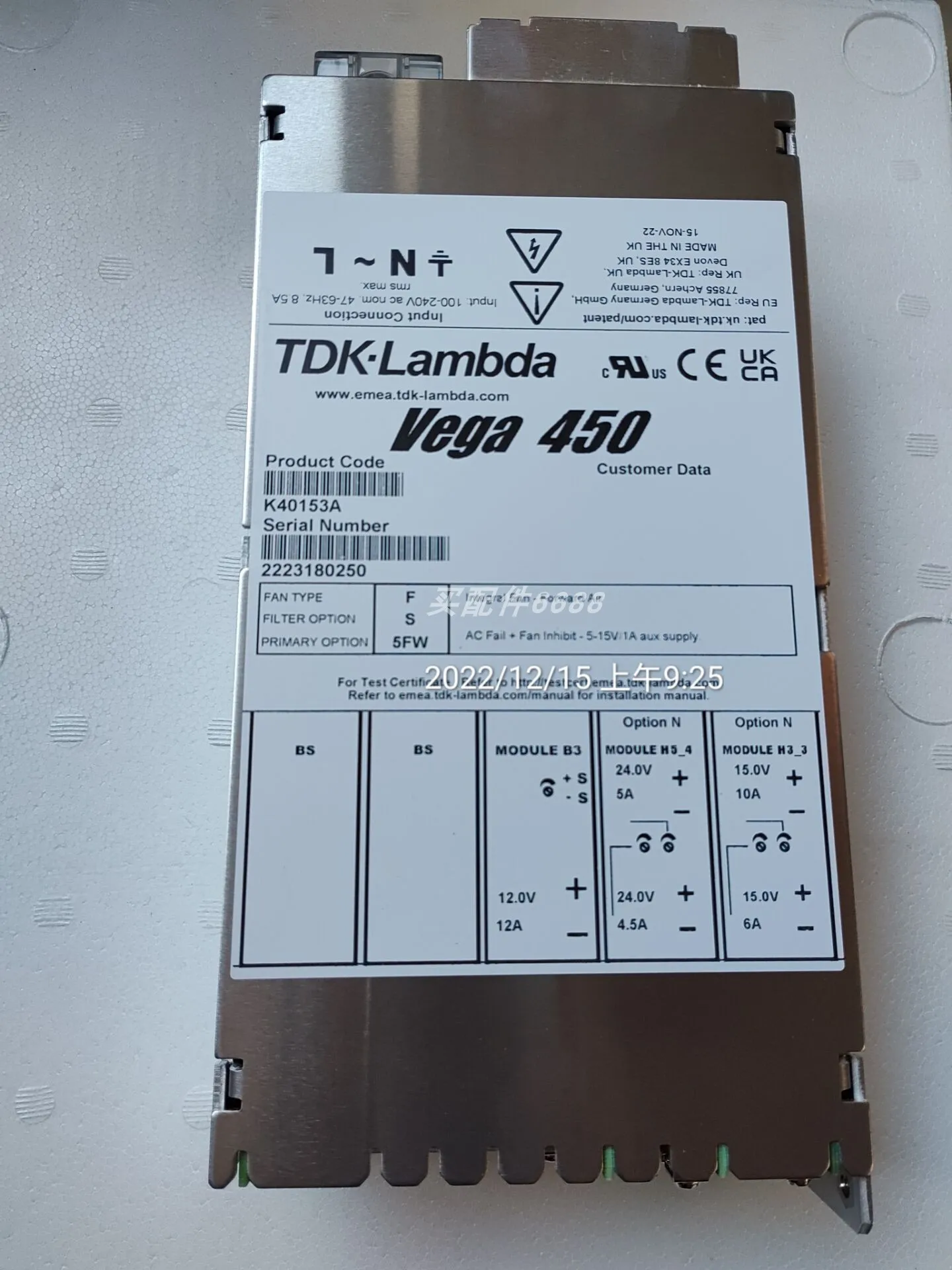Fuente de alimentación TDK-LAMBDA VEGA 450 K40153A original, fuente de alimentación conmutada AE544722441