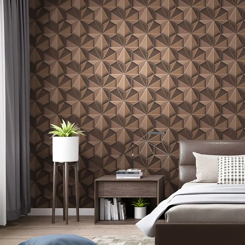 New Coffee Geometric Plaid Wallpaper Modern Minimalist Plain Nordic Style Ins Bedroom Living Room 3D Grid Wallpaper