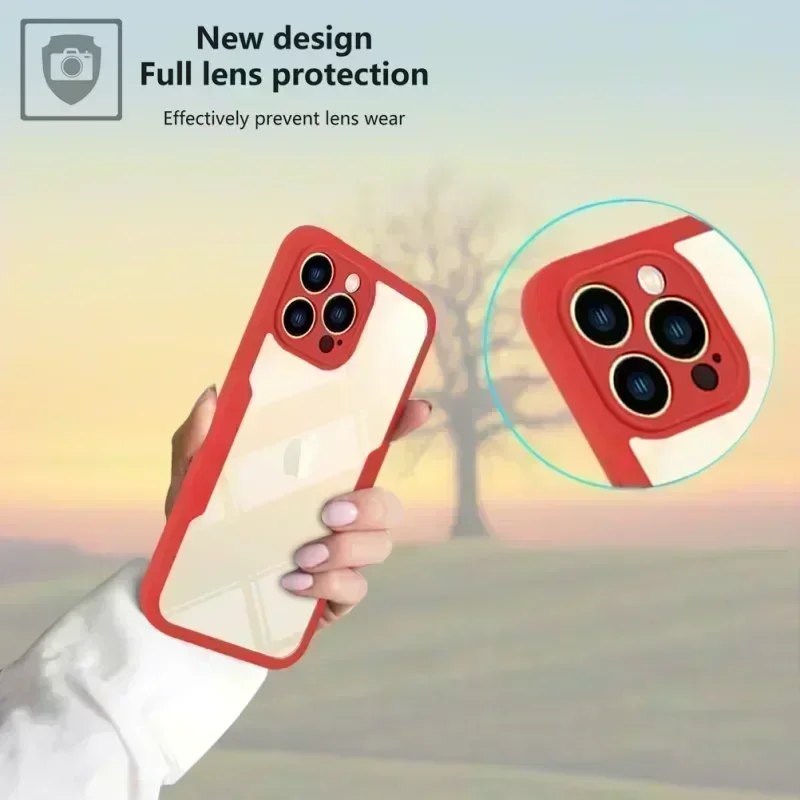 Funda de teléfono transparente de protección completa 360 para iPhone 14 Plus 13 12 11 15 Pro XS Max X película frontal suave + cubierta de parachoques de PC dura trasera