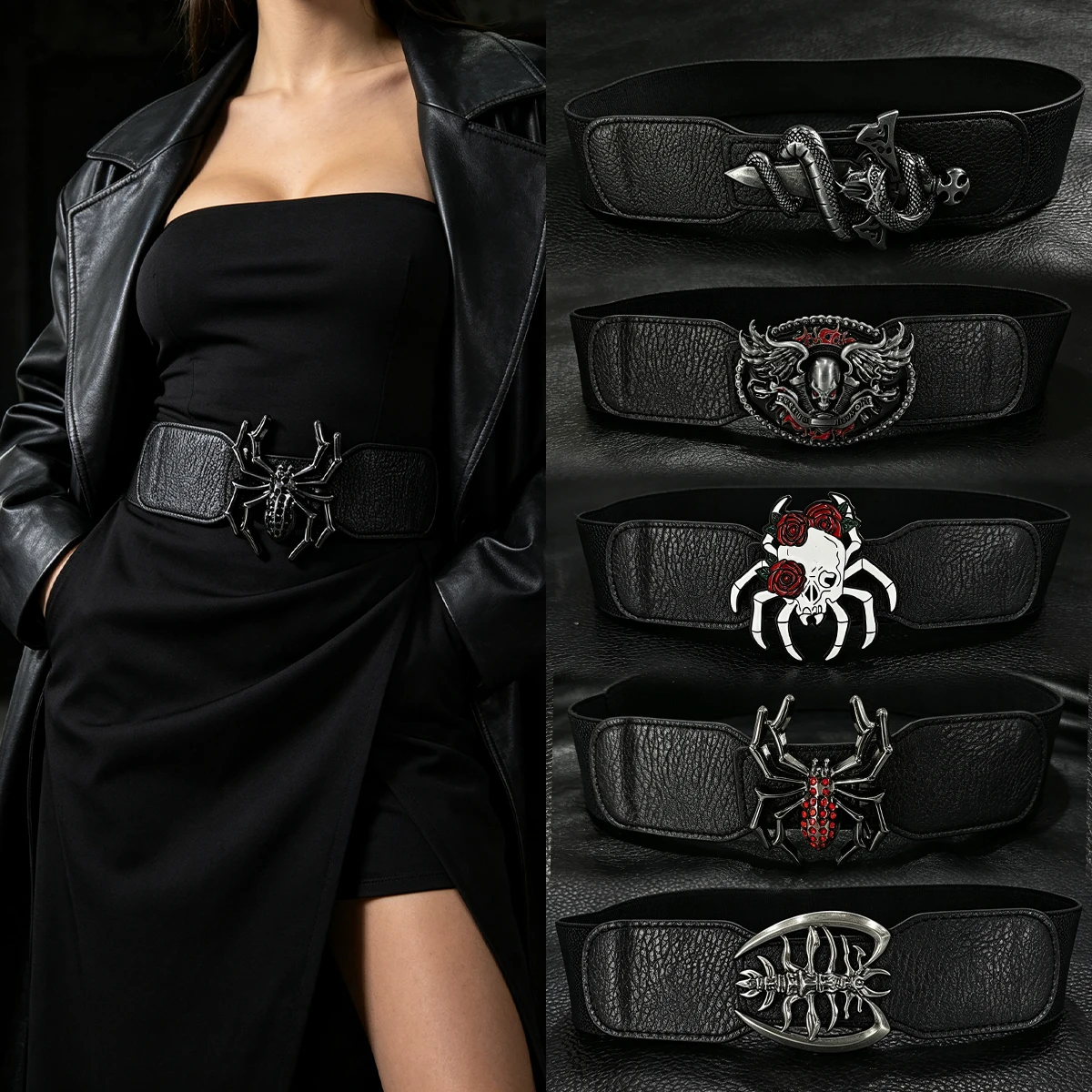 Fashion Gothic Corset Belt For Women Black Elastic Waistband Punk Accessories Perfect for Coats autumn and winter at Halloween