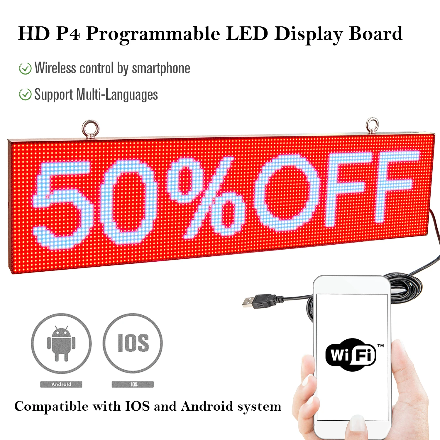 P4 WIFI Programmable Led Sign 32*128 Pixels Full Color Scrolling Message Board Information multi-function Business Advertising