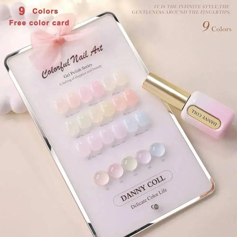 Conjunto de Esmaltes em Gel Translúcido Icy Jelly Gel 9 Peças Primavera Verão com Cartela de Cores, Suprimentos para Nail Art, Vernizes em Gel UV LED 