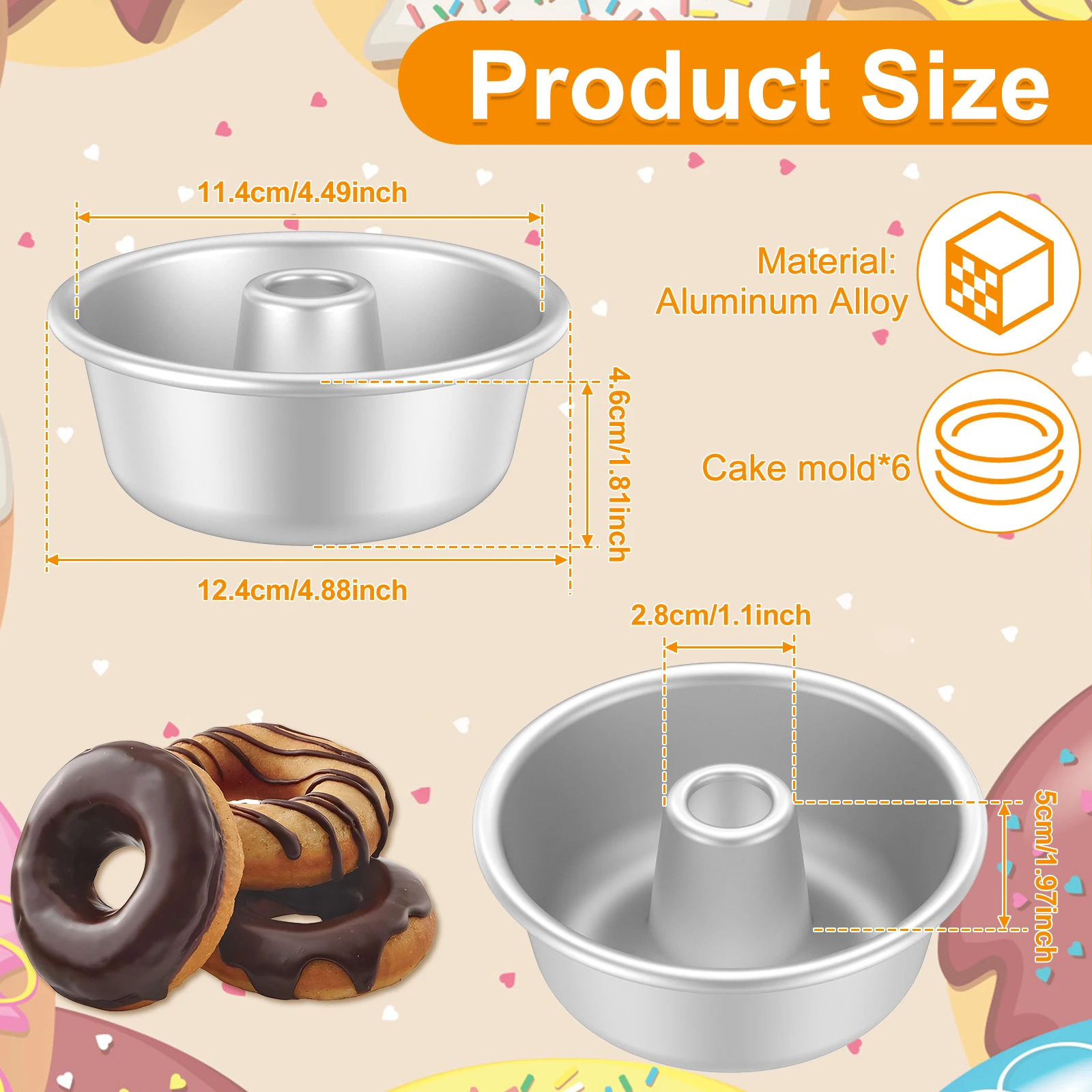 6Pcs Pound Cake Pan Nonstick Tube Cake Pan Stackable Pound Cake Mould Anodized Surface Angel Food Cake Pan Reusable Chiffon Cake