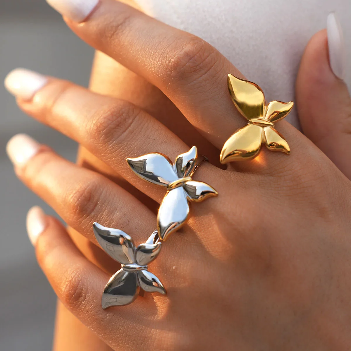 

Exquisite Stainless Steel Butterfly Ring Waterproof 18K PVD Plated Metal Fashion Finger Jewelry бижутерия для женщин