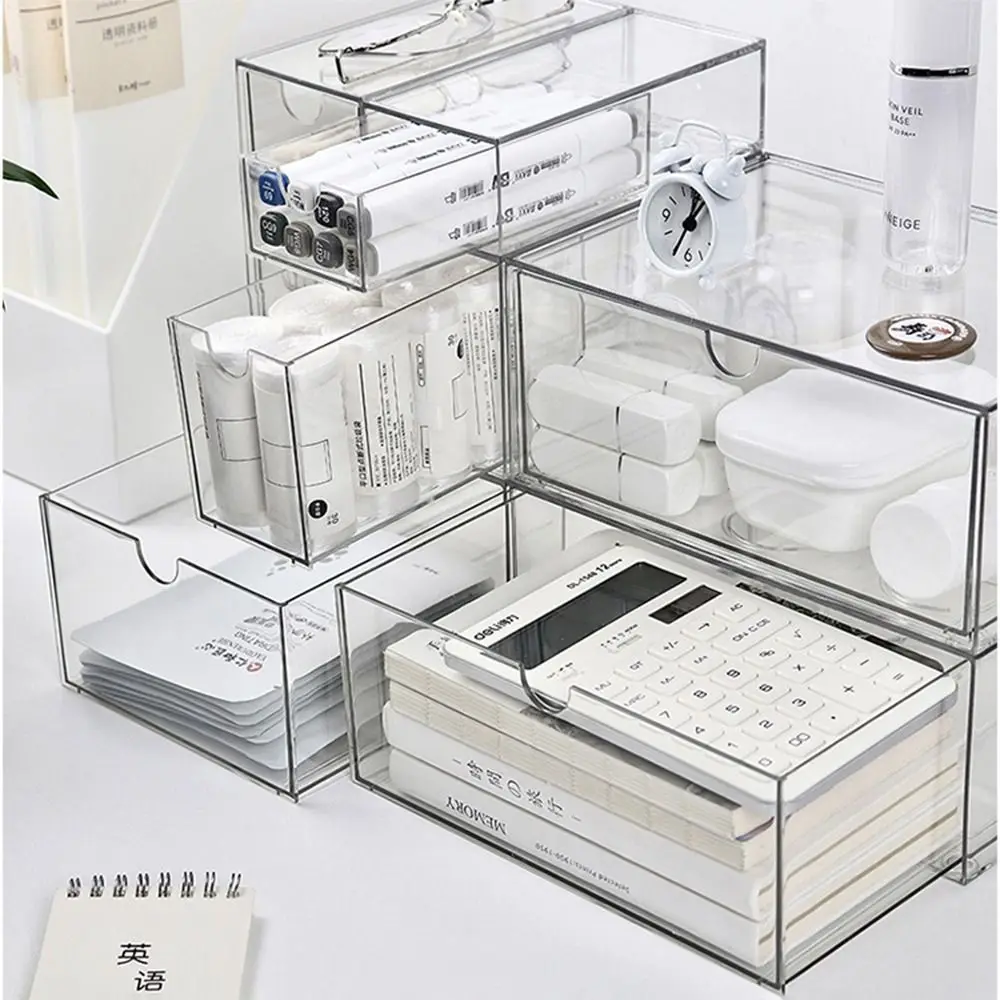 INS Desktop Storage Box Dust Proof Stackable Transparent Organizer Shelf Space-Saving Drawer Type Cosmetics Organizer Skin Care