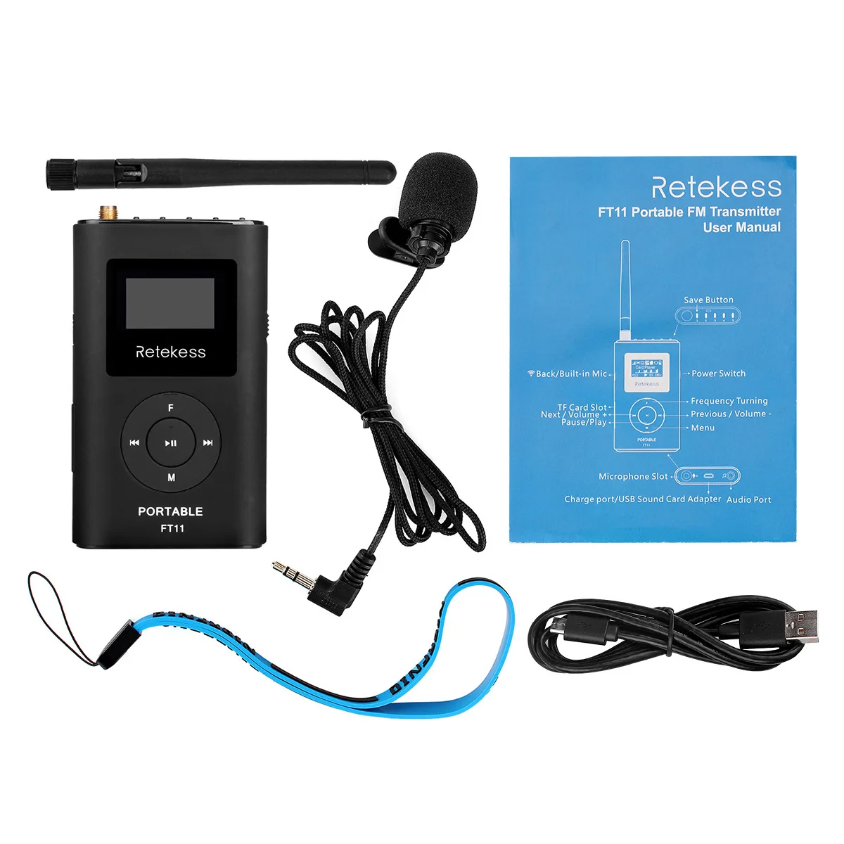 RETEKESS FT11 portable FM broadcast transmitter with 10 PR13FM wireless receivers and narrators view 6