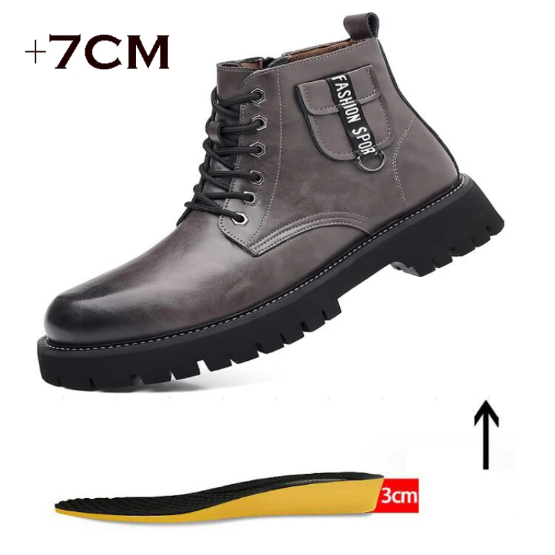 7CM Taller Men Pocket Boots Winter Men\'s Work Safety Boot Plush Height Increasing Man Designer Boot High Top