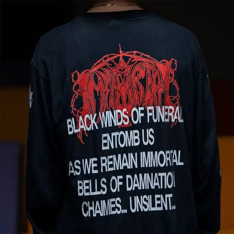 

Y2K Уличная одежда в американском стиле, повседневная хлопковая футболка с длинными рукавами и буквенным принтом, модная футболка в стиле Харадзюку в стиле хип-хоп, гот