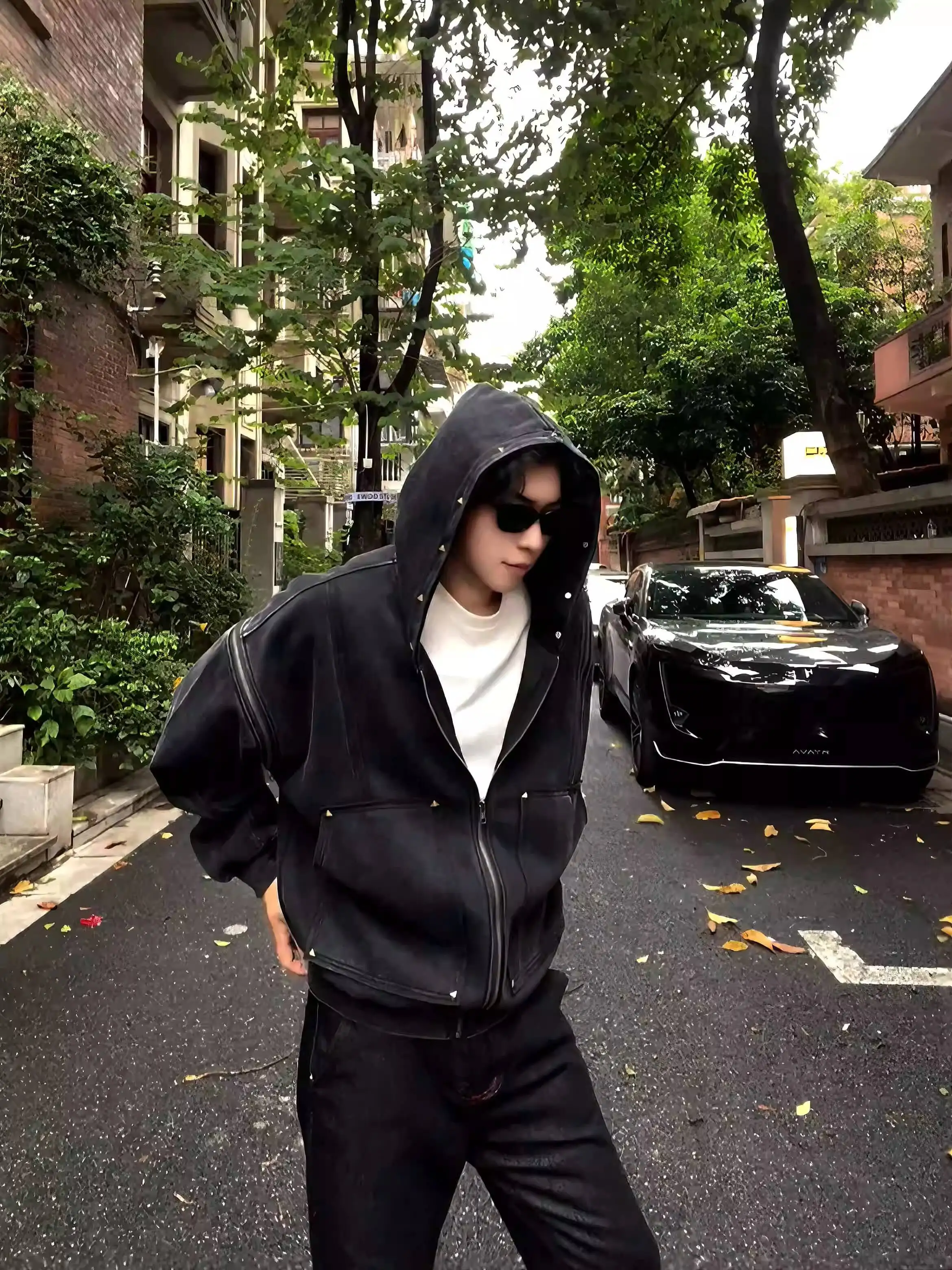 

Unisex Hoodies Men's Washed Vintage Rivet Zip Cardigan Man Women Cleanfit Hooded Sweatshirt Jacket