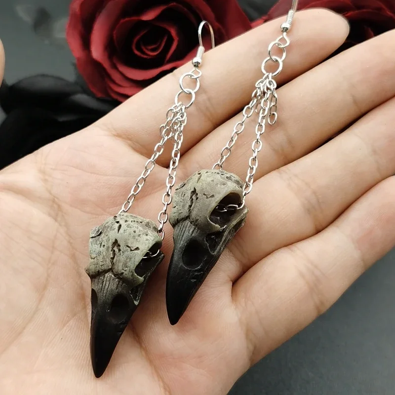 Small size Raven Skull Earings Halloween Jewelry Gothic Earings, Raven Jewellery Gift Idea Spooky Scary Plague Doctor Witch