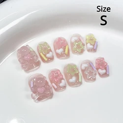 Size S Handmade Acrylic Press on Nails Short Square Round False Nails With Designs Ballet Sweet Cute Fake Nails With Glue