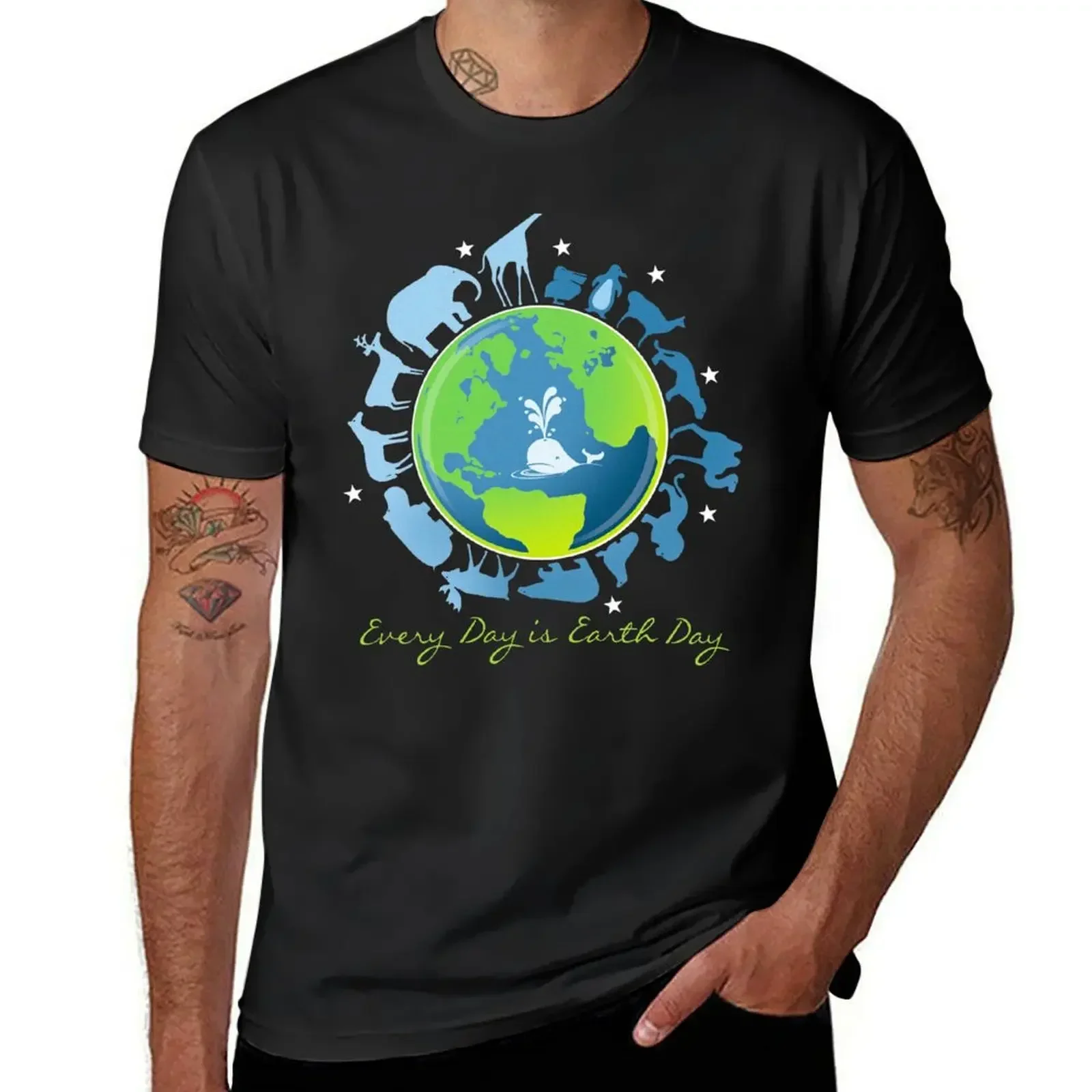 

Футболка Every Day is Earth Day, однотонный летний топ, винтажная мужская футболка с рисунком