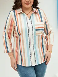 Koszula Plus Size, swobodna długa guzik na rękawie koszula z przodu, damska odzież Plus Size