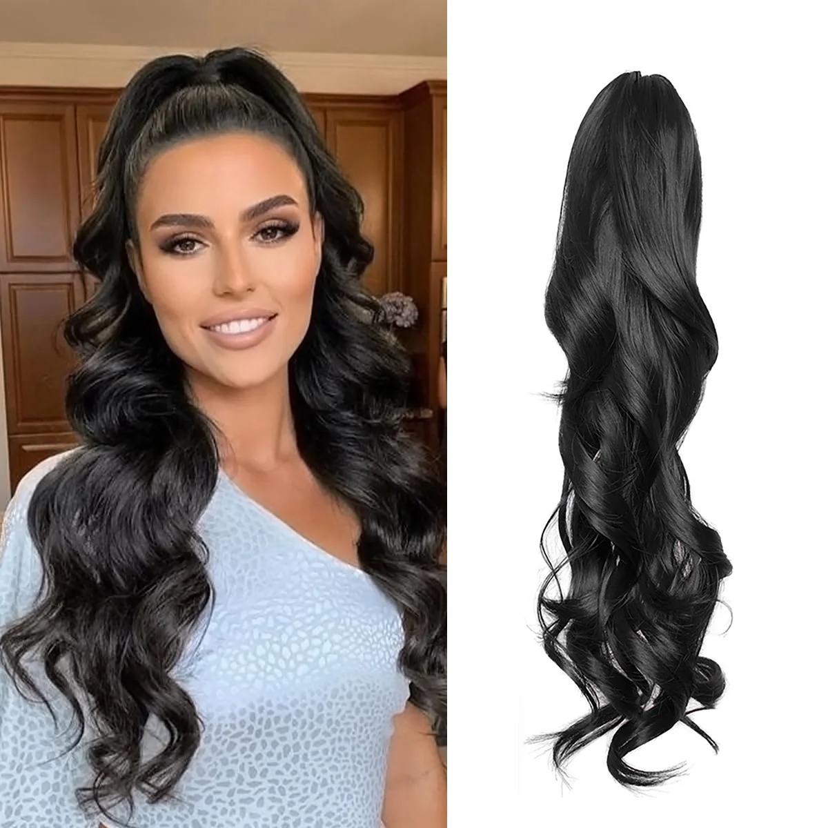 Zolin Long Wavy Ponytail | Claw Clip-On Hair Extension Brown Blonde Ponytails Synthetic Hairpiece Easy Wear & Natural Look