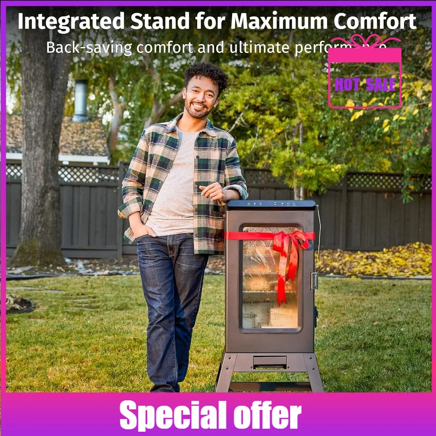 

Электрическая курильница Favorite Ridgewood Pro 30 дюймов | Встроенный щуп для мяса и приподнятая подставка для использования на открытом воздухе | До 6× длинших дым, регулировка