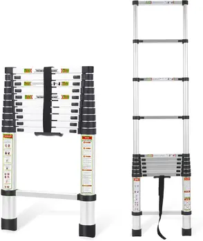 10.5FT Aluminum Telescoping Ladder with Non-Slip Feet, Portable Extension Ladder for Household and Outdoor Use, 330lb Capacity