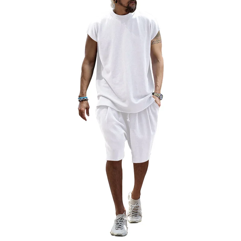 Summer Men\'s T-shirt+Shorts Two-Piece Street Hip Hop Suit Loose Short sleeve Shorts Solid color Shorts Pants