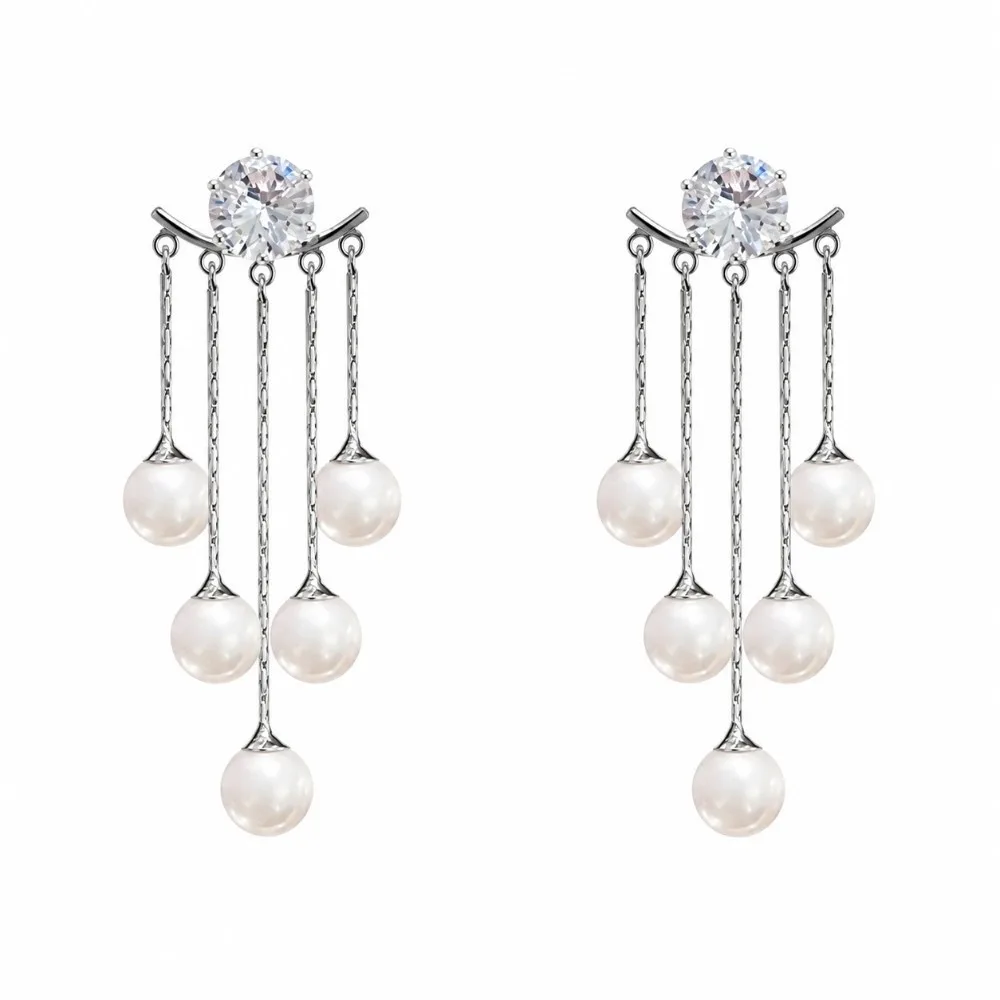 New Exquisite Pearl Tassel Earrings Rhinestone Luxury Diamond Pendant Earrings Gold Dangle Ear Studs Women Accessories
