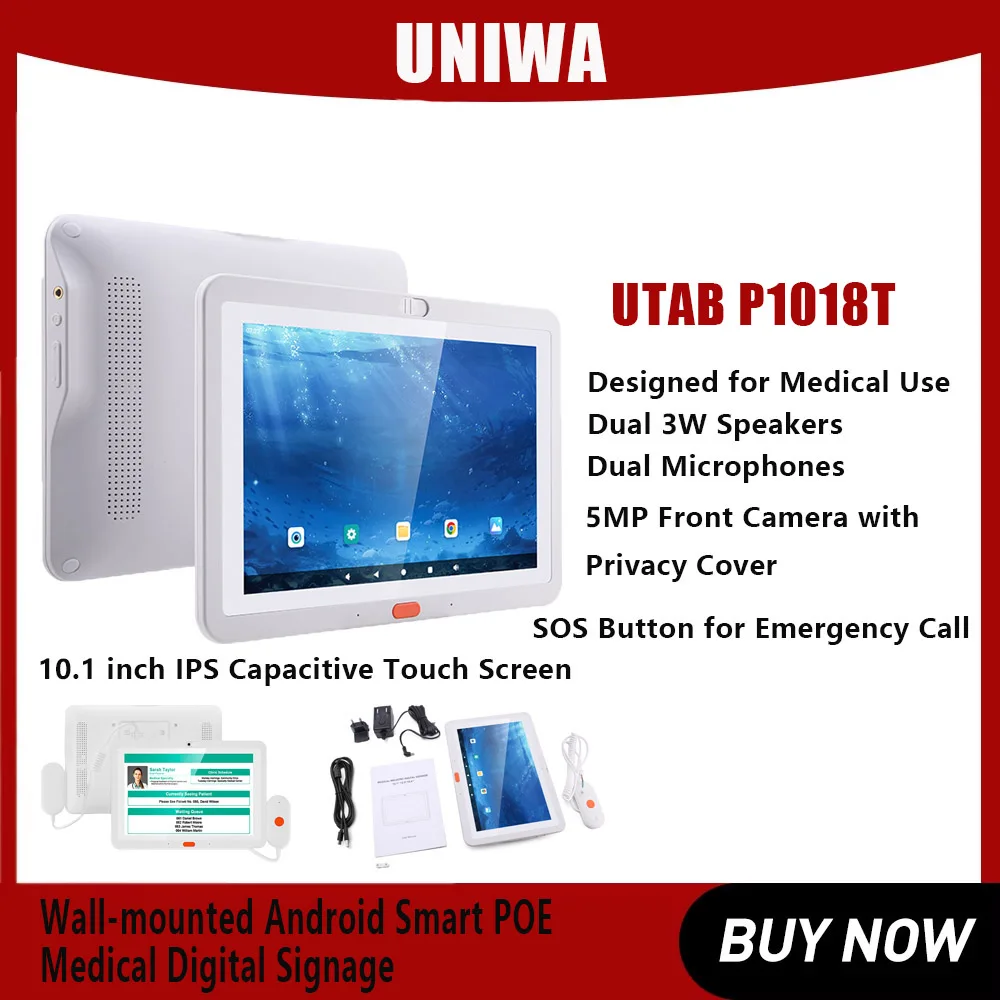 UTAB P1018T 10.1 Inch 4GB RAM 32GB ROM Wall-mounted Android Smart POE Medical Digital Signage SOS Button for Emergency Call