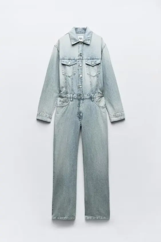 2024년 봄 여성용 루즈핏 패셔너블 캐주얼 데님 오버롤 하이웨이스트 와이드 레그 팬츠 롱 트라우저 다용도 슬레