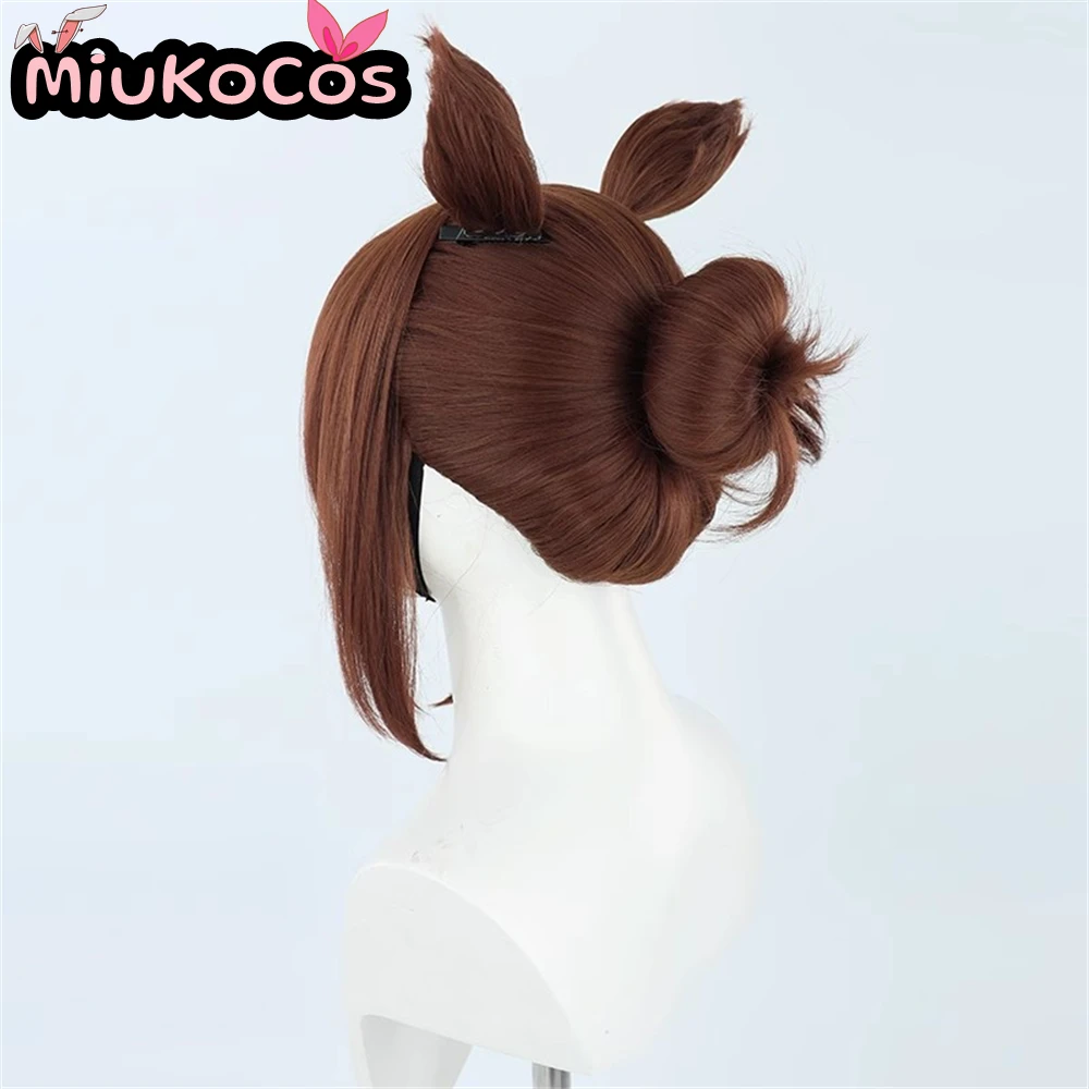 متوفر في المخزون شعر مستعار تأثيري النبيل Seamair مع آذان وذيل MiukoCosplay Umamusume: شعر بني جميل ديربي كوسبلاي