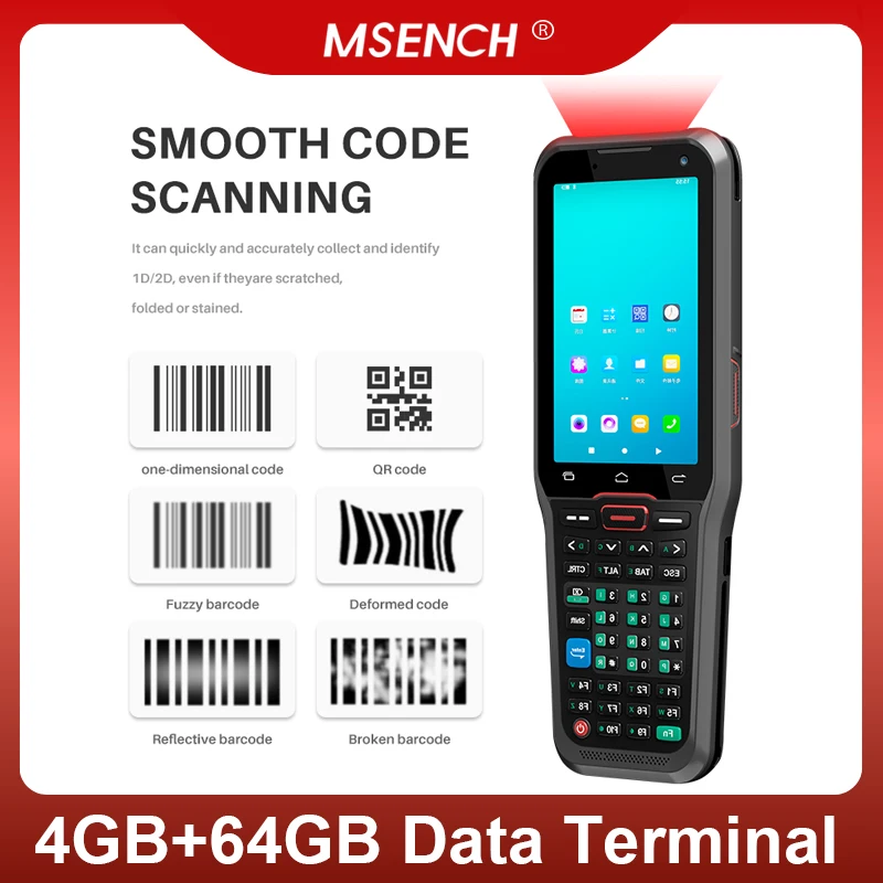 Android 13 Smart Scanner 1D/2D QR Code Reader Handheld Mobile Computer with Keyboard 4G+64G NFC Reader Logistic