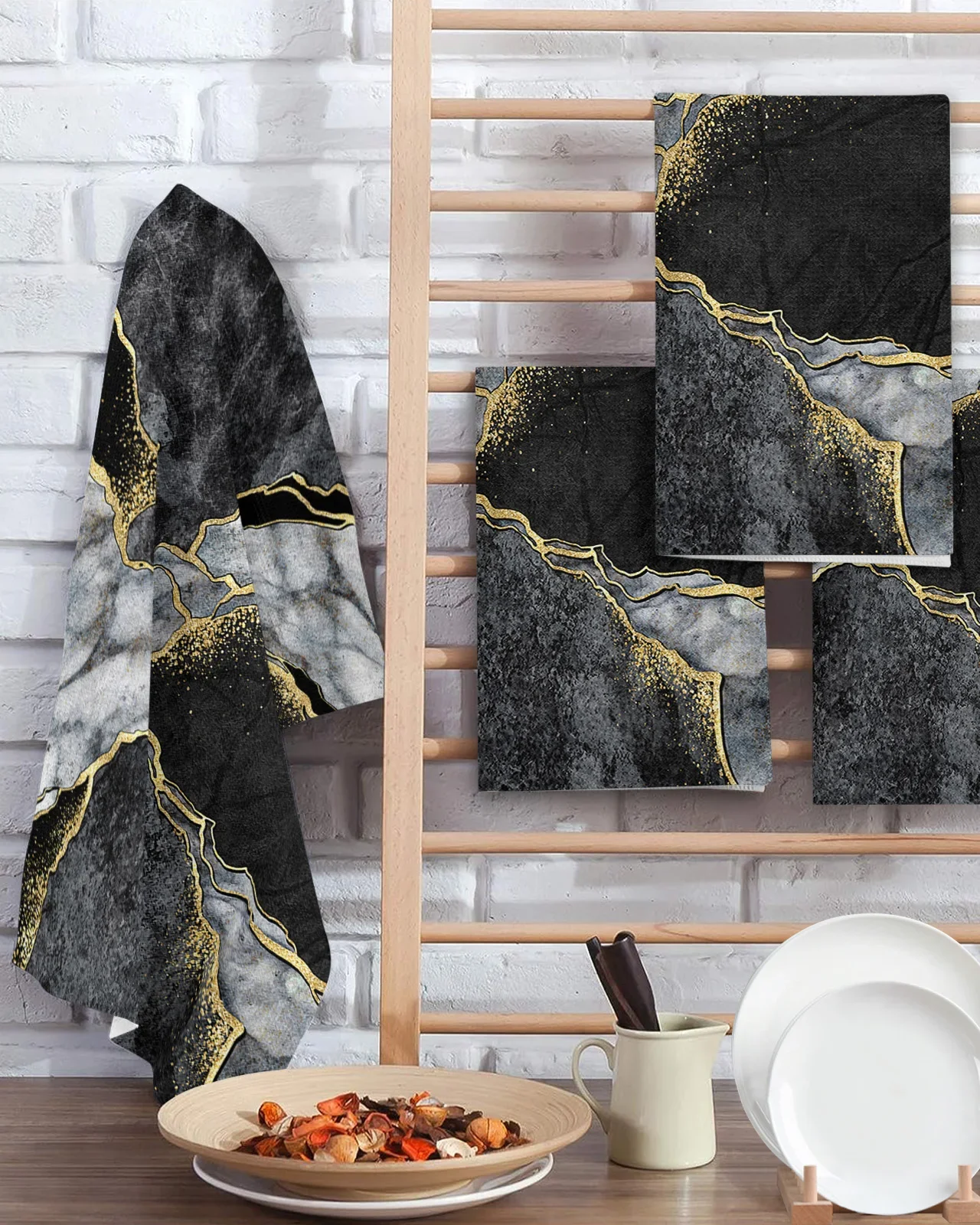 Abstract Black White Marble 40*60cm Tea Towels Absorption Walf Checks Kitchen Soft Cleaning Towel Cloth Napkins Dish Rags