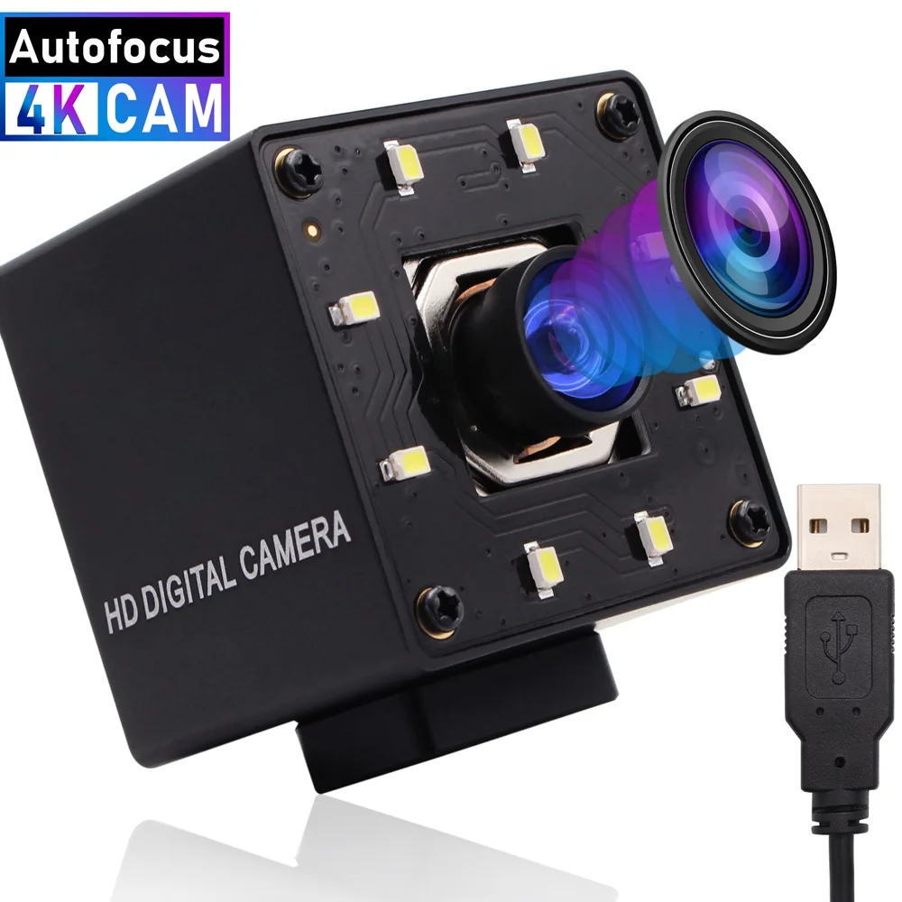 

ELP USB Camera Ultra HD 4K Autofocus Camera Night Vision High Speed 30fps Mini Camera with No Distortion Lens for Robot Industry