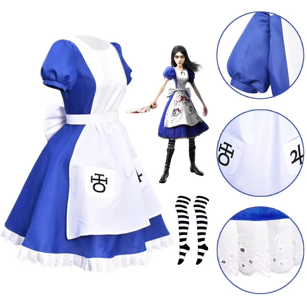 Alice Madness retorna Cosplay Traje para Mulheres, Halloween Maid Vestidos, Avental, Vestir, Anime, Meninas, Carnaval, Festa