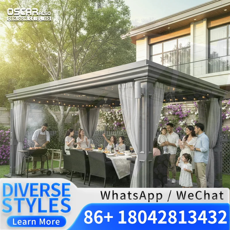 3x3 3x4 4x4 4x6 4x8 Modern Waterproof Exterior Motorized Louvered  Powder Coated Aluminium Outdoor for US Backyards Gardens Pati view 2
