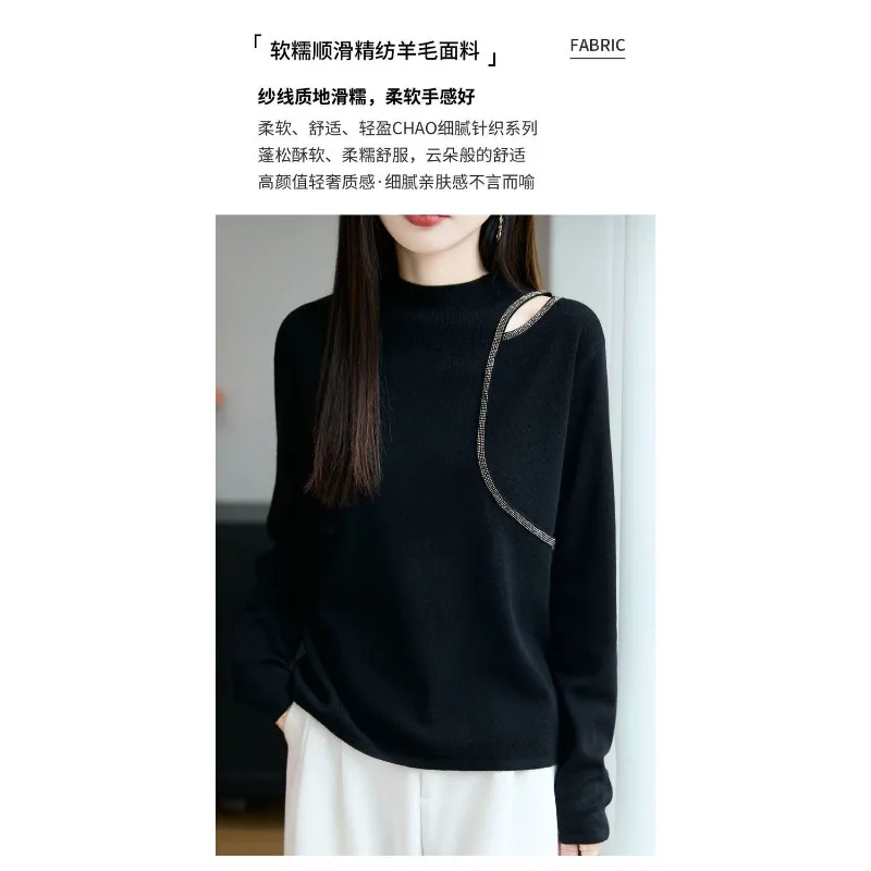 Halve coltrui gebreide wollen dieptepunt herfst winterstijl mode high-end trui met lange mouwen en holle sleutelbeen dames