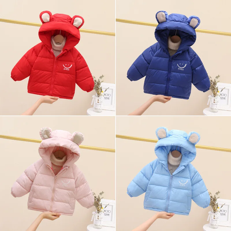 

Children's Winter Warm Cartoon Cotton Coat Girl Sweet Smile Ear Hooded Jacket Cute Thickened Padded Clothes 1T-6T