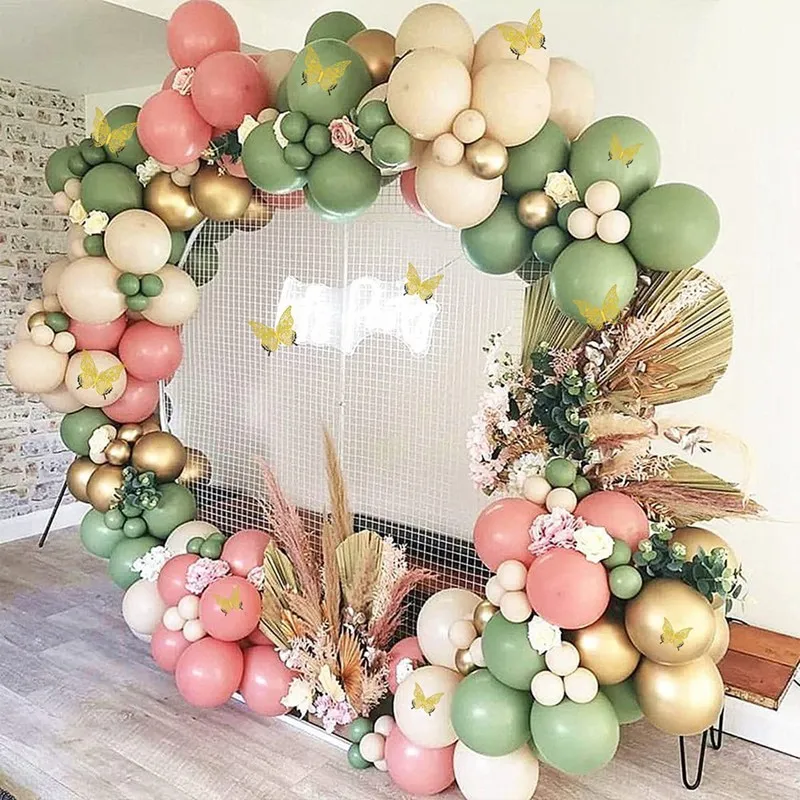 

130Pcs/Set Balloon Garland Arch Kit With 3D Hollowed Out Golden Butterfly Wedding Arch Balloons Birthday Party Decoration