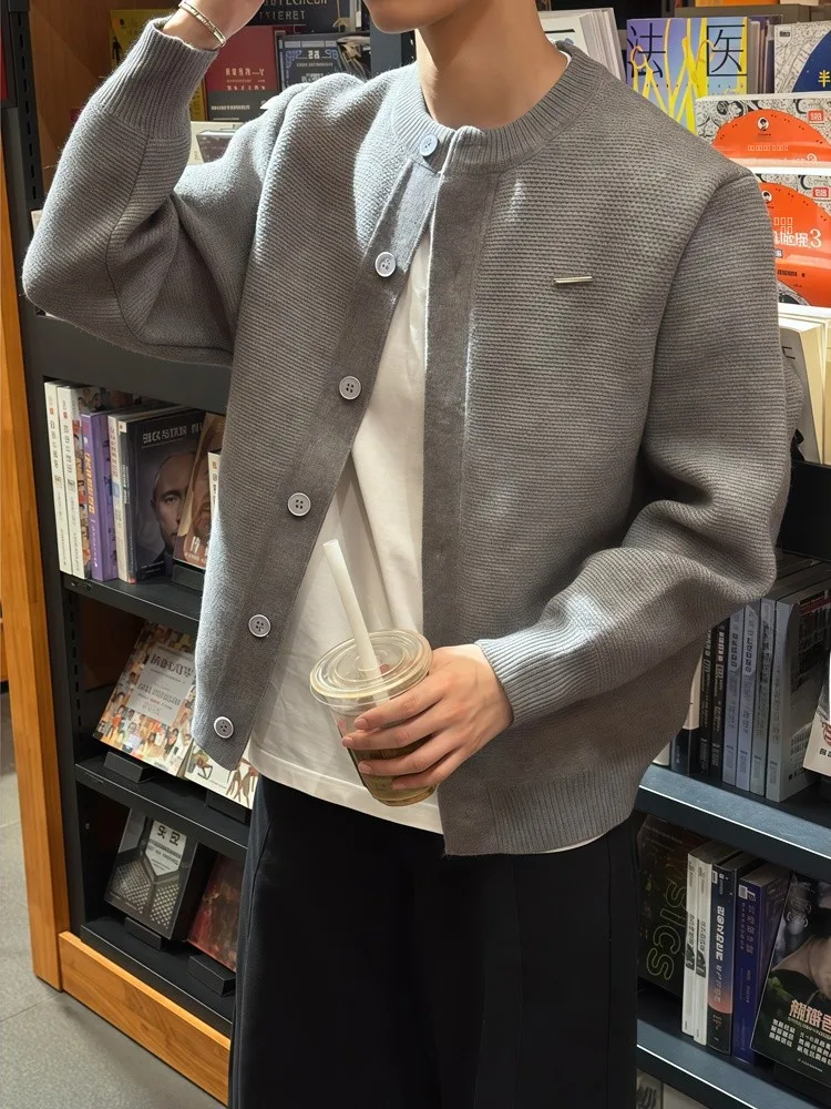 

ay Knitted Loose Men's Sweater Button up Cardigan Casual Outerwear Comfortable mid Gauge Yarn Long Sve round Ne Sweats...