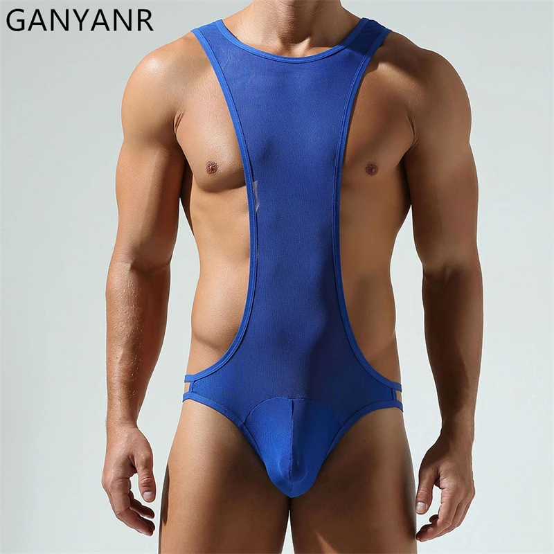 GANYANR Wrestling Singlet Men Sports Set Sweatsuit Tracksuit Boxing Sportswear Weight Training Suit Power Lifting Summer Fitness