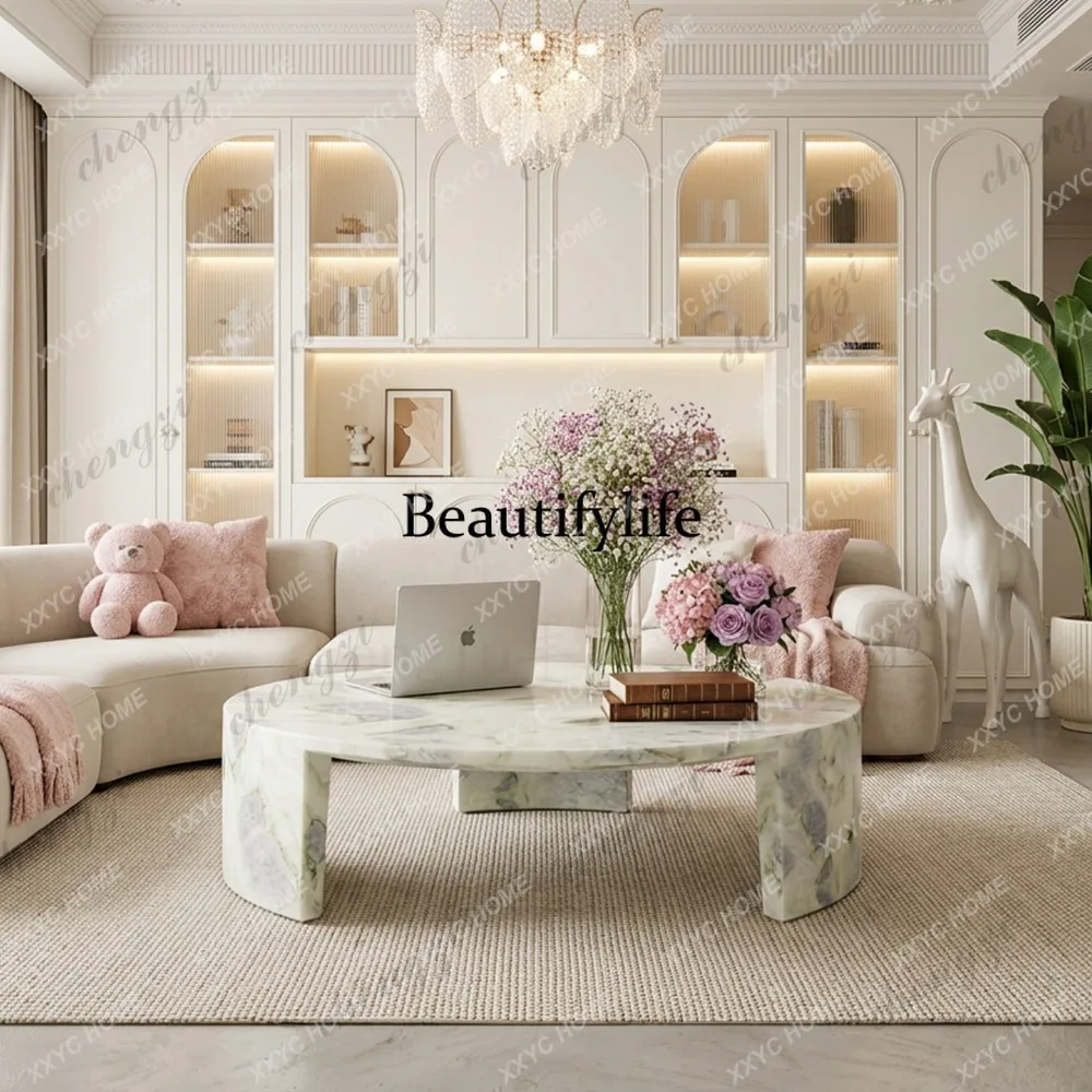 light luxury high-grade natural marble round coffee table living room coffee table tea table