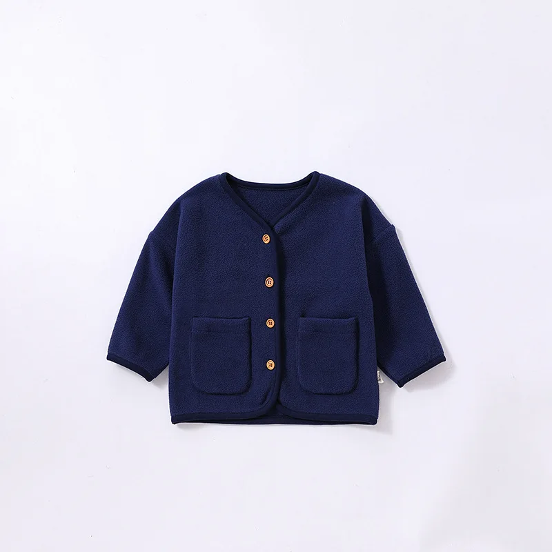 Newborn Boy Coat Spring Autumn Single Breasted Outdoor Long Sleeve V Collar Double Side Fleece Baby Boys Tops Infant Boy Outwear