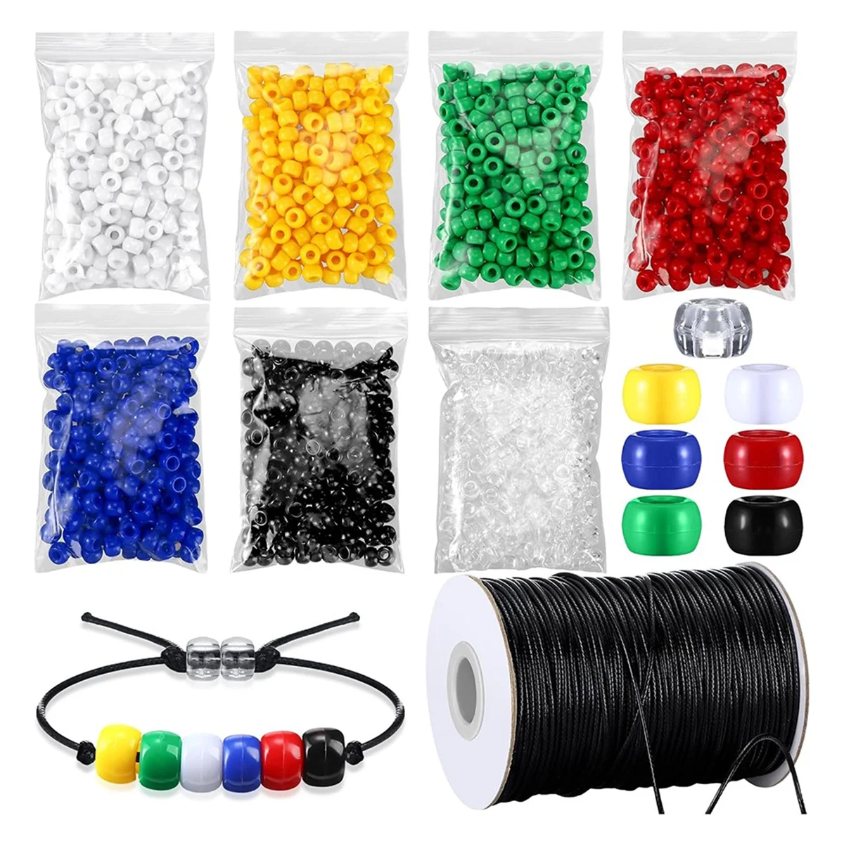 1400Pc Plan Black Red White Yellow Green Blue Clear Beads with 100 Yards Waxed Cotton Thread Cord Christian Teaching Kit