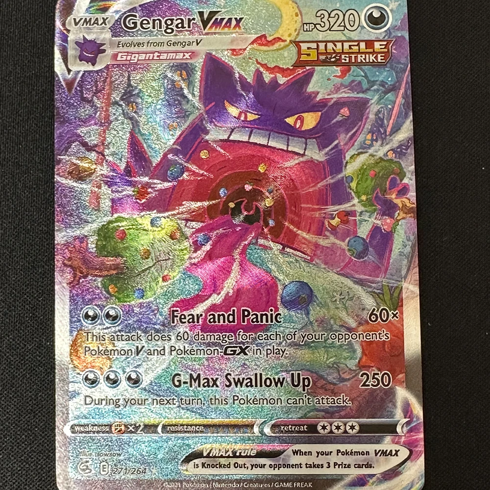 Anime PTCG Game Collection Cards Gengar VMAX Swallow Up English Version Refractive Colorful Flash Texture Child Gift Toy 63*88mm