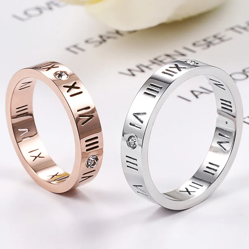 Buyee 925 Sterling Silver Rose Gold Ring Finger Roman Numerals Prosty pierścionek dla kobiet Mężczyźni Klasyczne pary Drobna biżuteria Koło